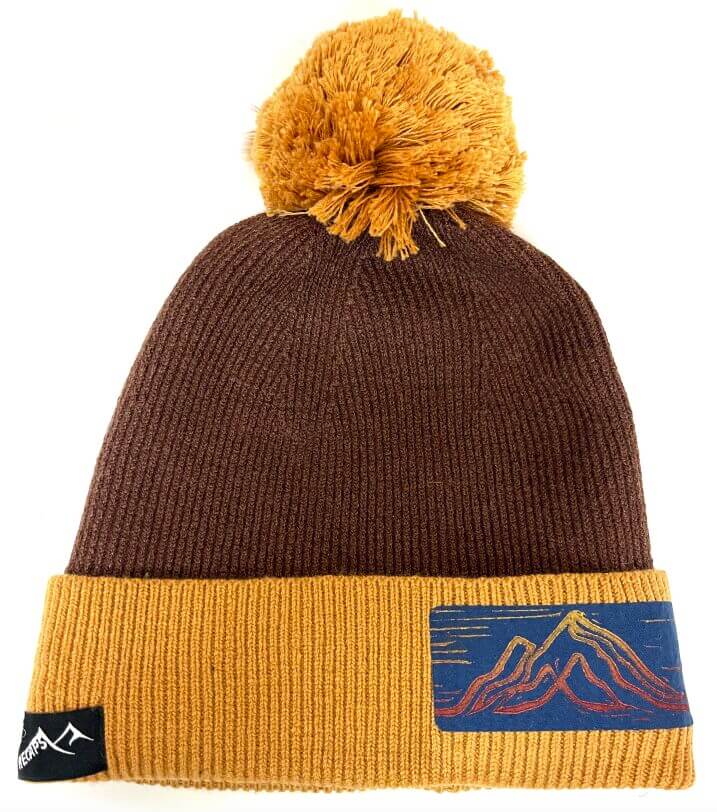 Pom-Pow Beanie Brown/Yellow Continuous Mountain Print – Recaps